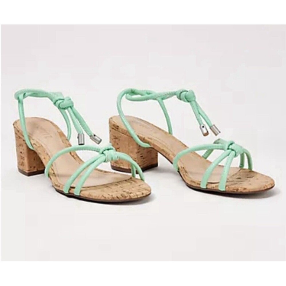 Schutz Suzy Mint Green Cork Block Heel Lace Up Sandals Women's 8B